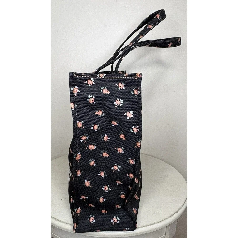 Rare COACH Sharky Canvas Tote Bag Floral Black Leather Trim Limited Edition EUC